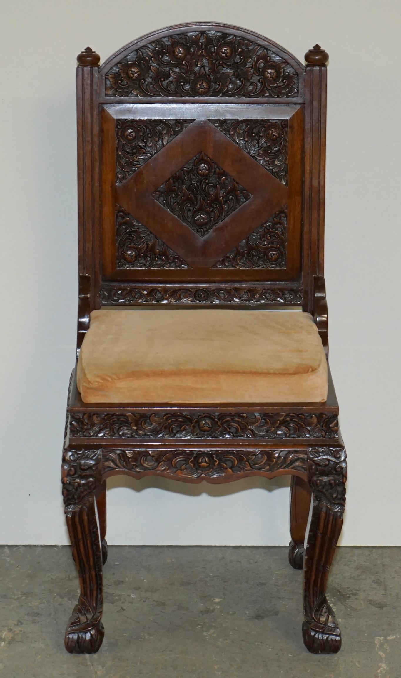 Anglo-Indian EXQUISITE VINTAGE HAND CARVED HARDWOOD ANGLO INDIAN SET OF EIGHT DINING CHAIRs
