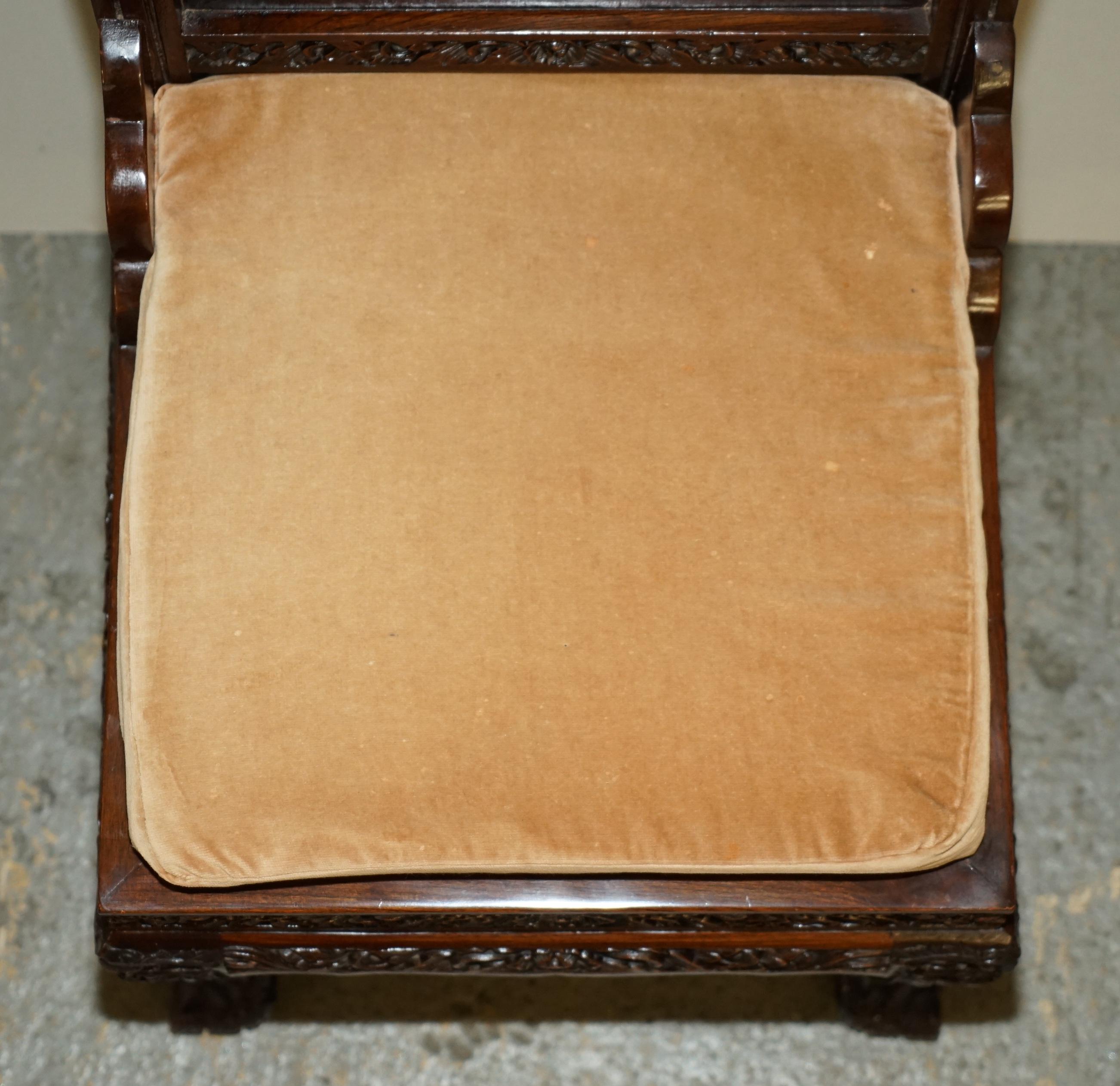 20th Century EXQUISITE VINTAGE HAND CARVED HARDWOOD ANGLO INDIAN SET OF EIGHT DINING CHAIRs