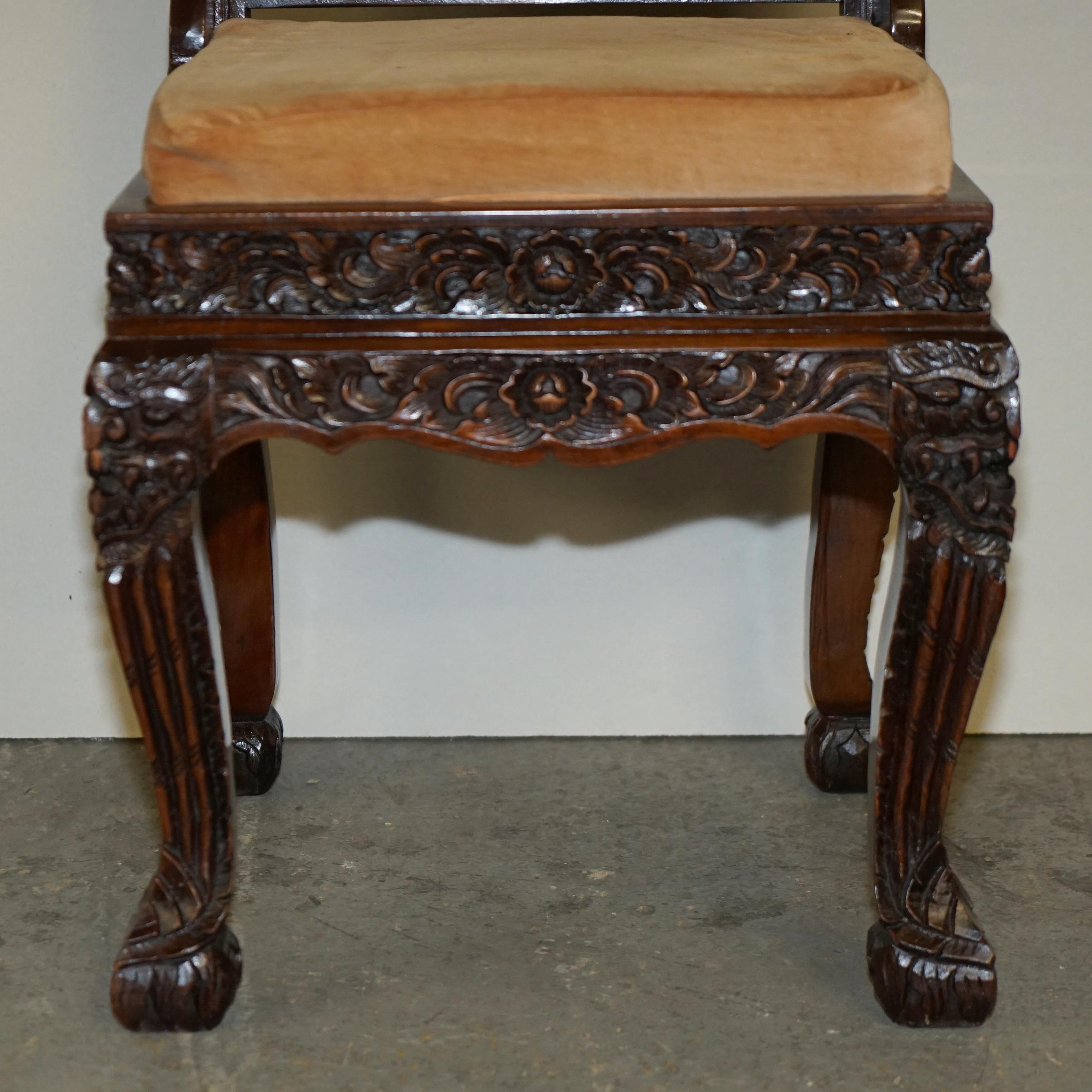 Hardwood EXQUISITE VINTAGE HAND CARVED HARDWOOD ANGLO INDIAN SET OF EIGHT DINING CHAIRs