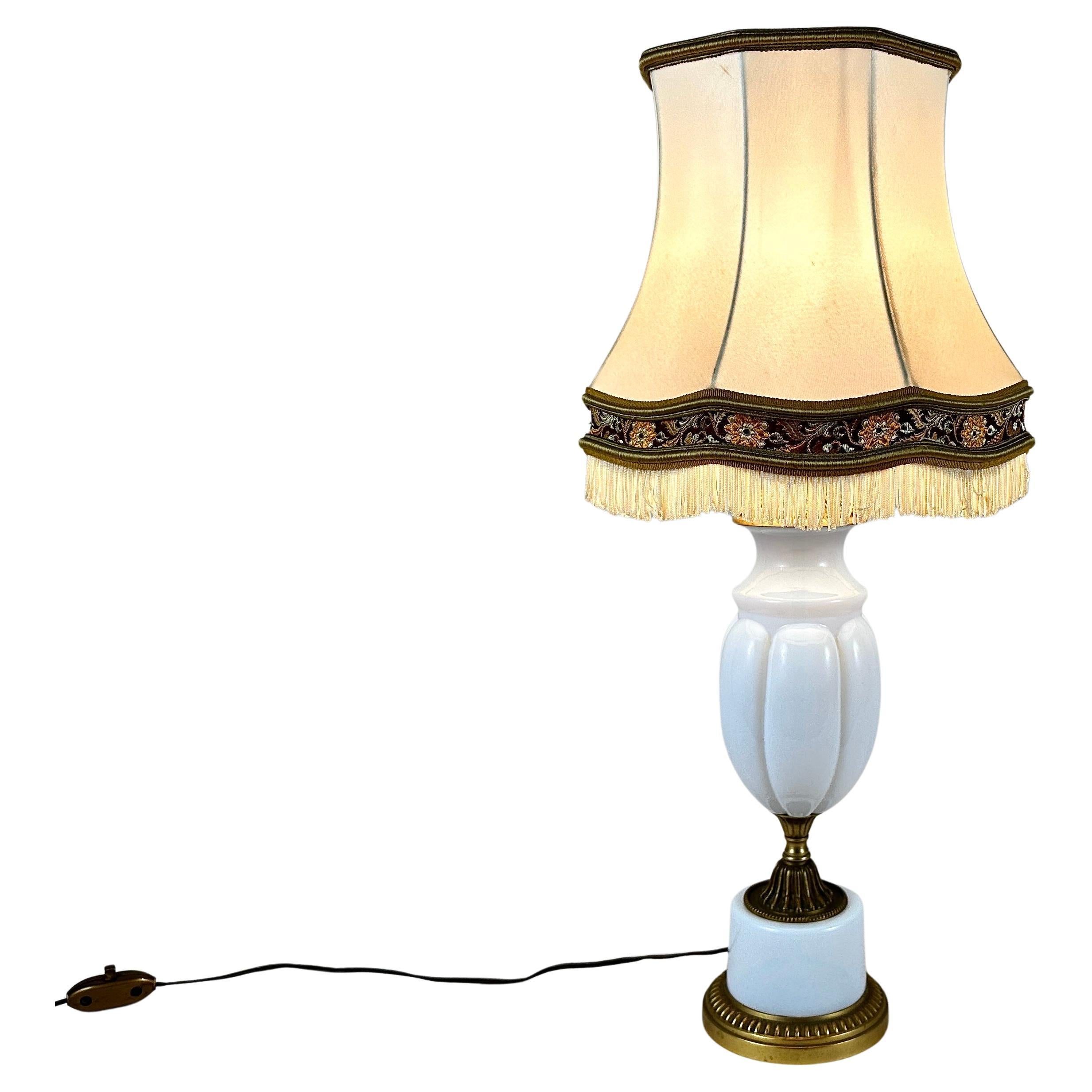 Vintage L.Seiler French Opaline Crystal Table Lamp with Fabric Shade