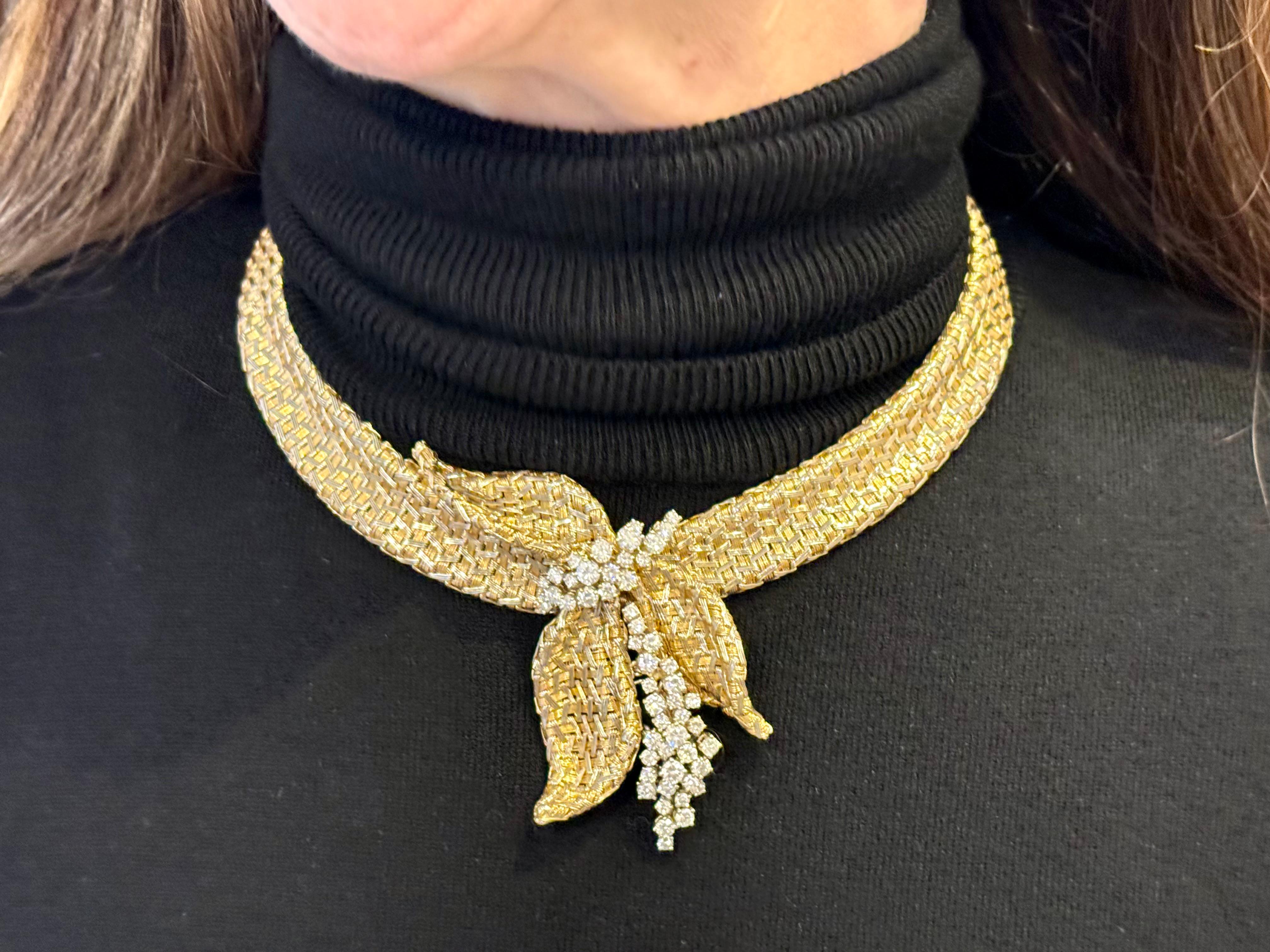 Taglio brillante Squisita collana Vintage Mesh Gold Diamond di Meiser Zurich in vendita