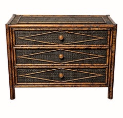 Exquisite Vintage Pair of Weathered Ebony Cane and Tortoiseshell Bamboo Chests