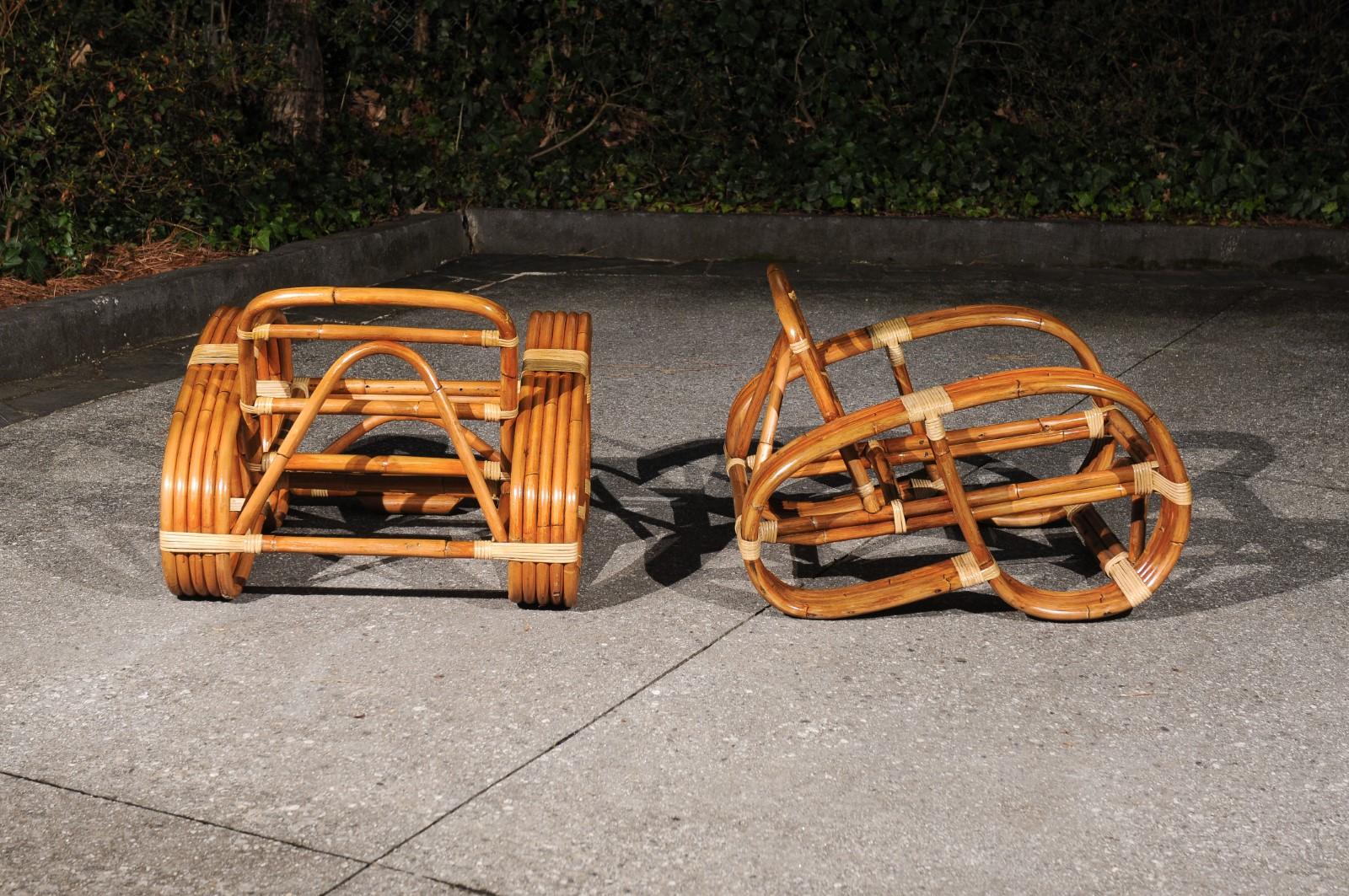Exquisite Vintage Paul Frankl Style 5-Strand Rattan Cane Art Deco Club Chairs For Sale 5