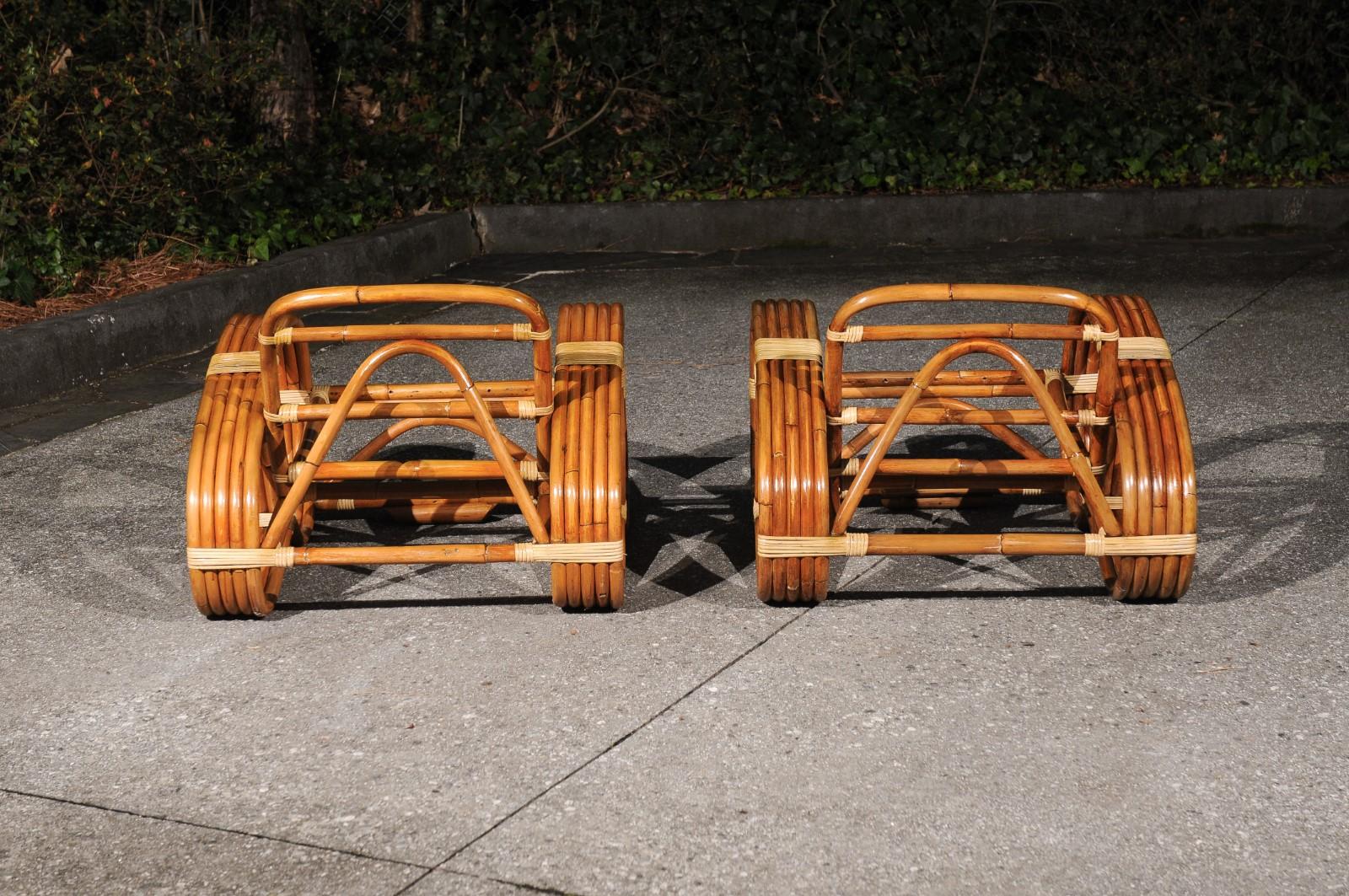Exquisite Vintage Paul Frankl Style 5-Strand Rattan Cane Art Deco Club Chairs For Sale 7