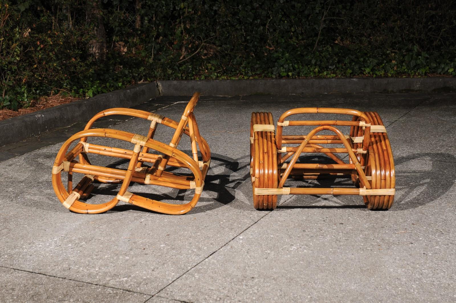 Exquisite Vintage Paul Frankl Style 5-Strand Rattan Cane Art Deco Club Chairs For Sale 8
