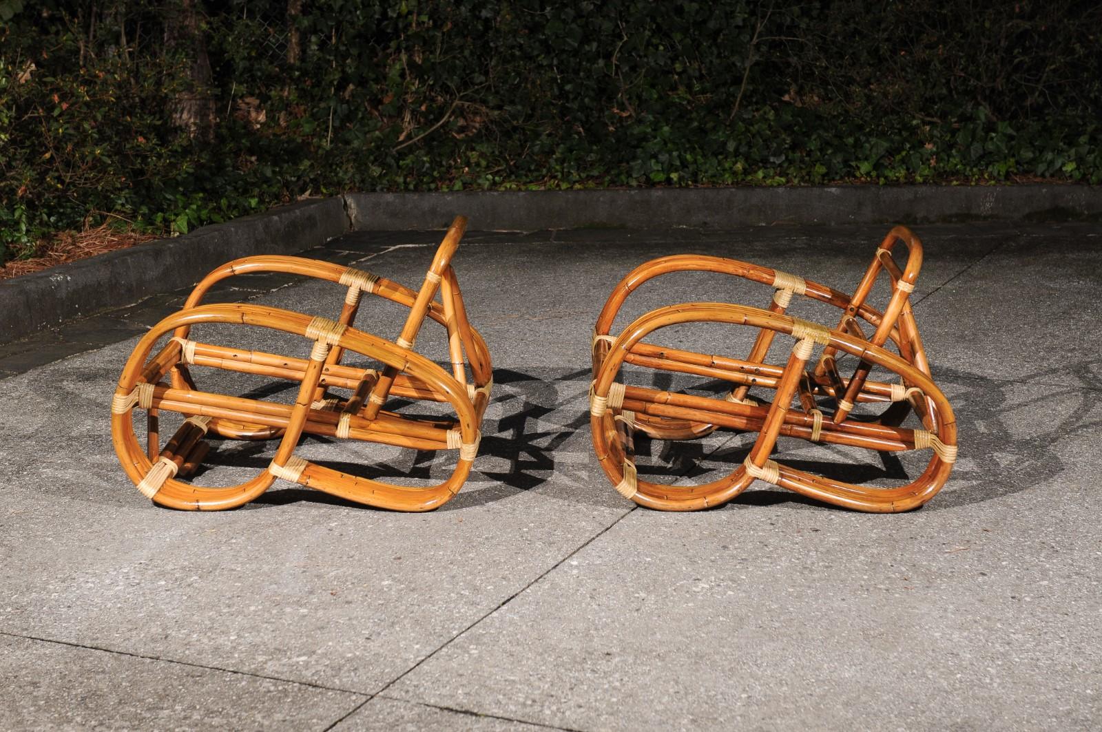 Exquisite Vintage Paul Frankl Style 5-Strand Rattan Cane Art Deco Club Chairs For Sale 9