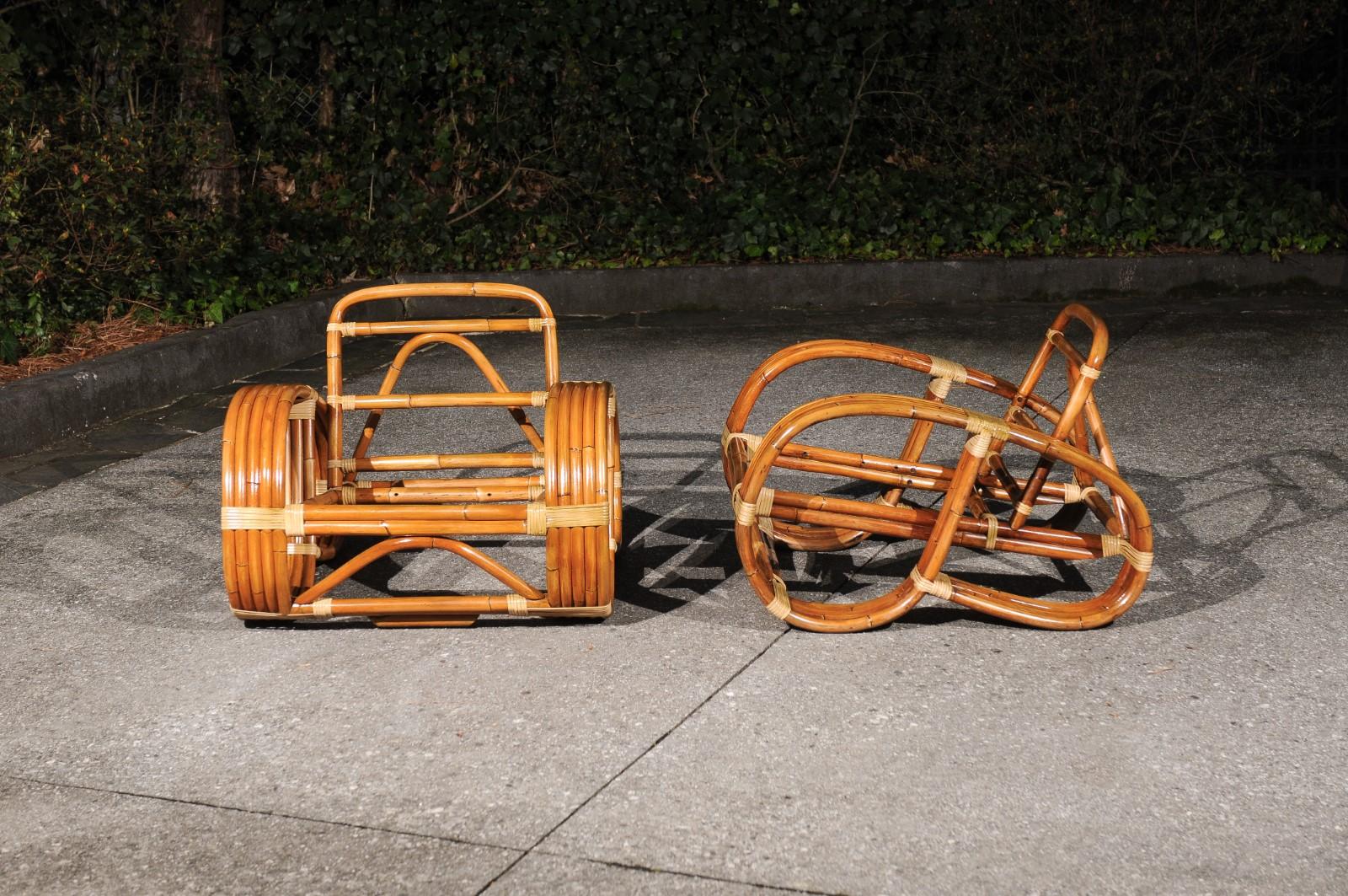 Exquisite Vintage Paul Frankl Style 5-Strand Rattan Cane Art Deco Club Chairs For Sale 10
