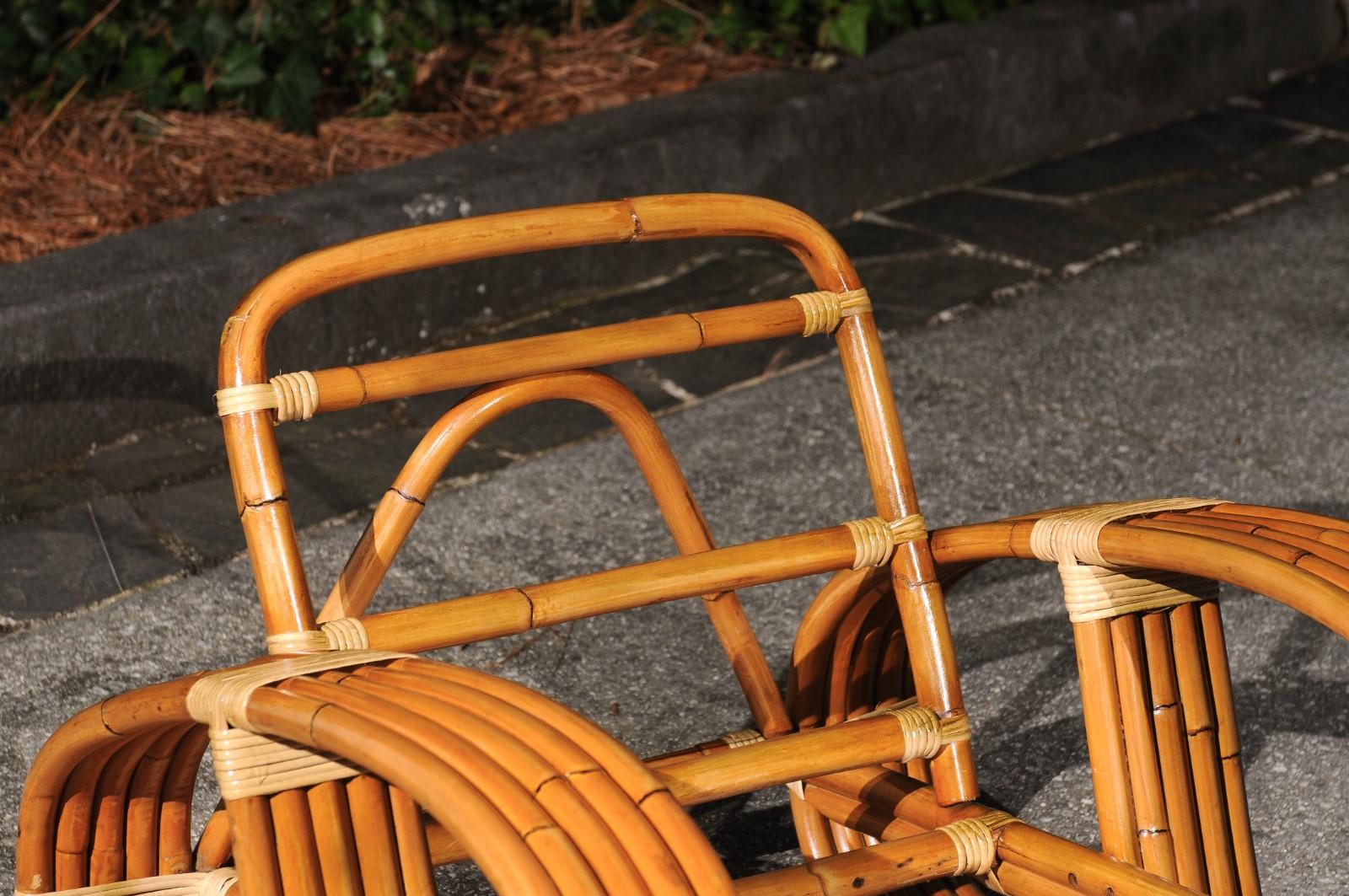 Exquisite Vintage Paul Frankl Style 5-Strand Rattan Cane Art Deco Club Chairs For Sale 11