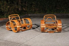 Exquisite Vintage Paul Frankl Style 5-Strand Rattan Cane Art Deco Club Chairs