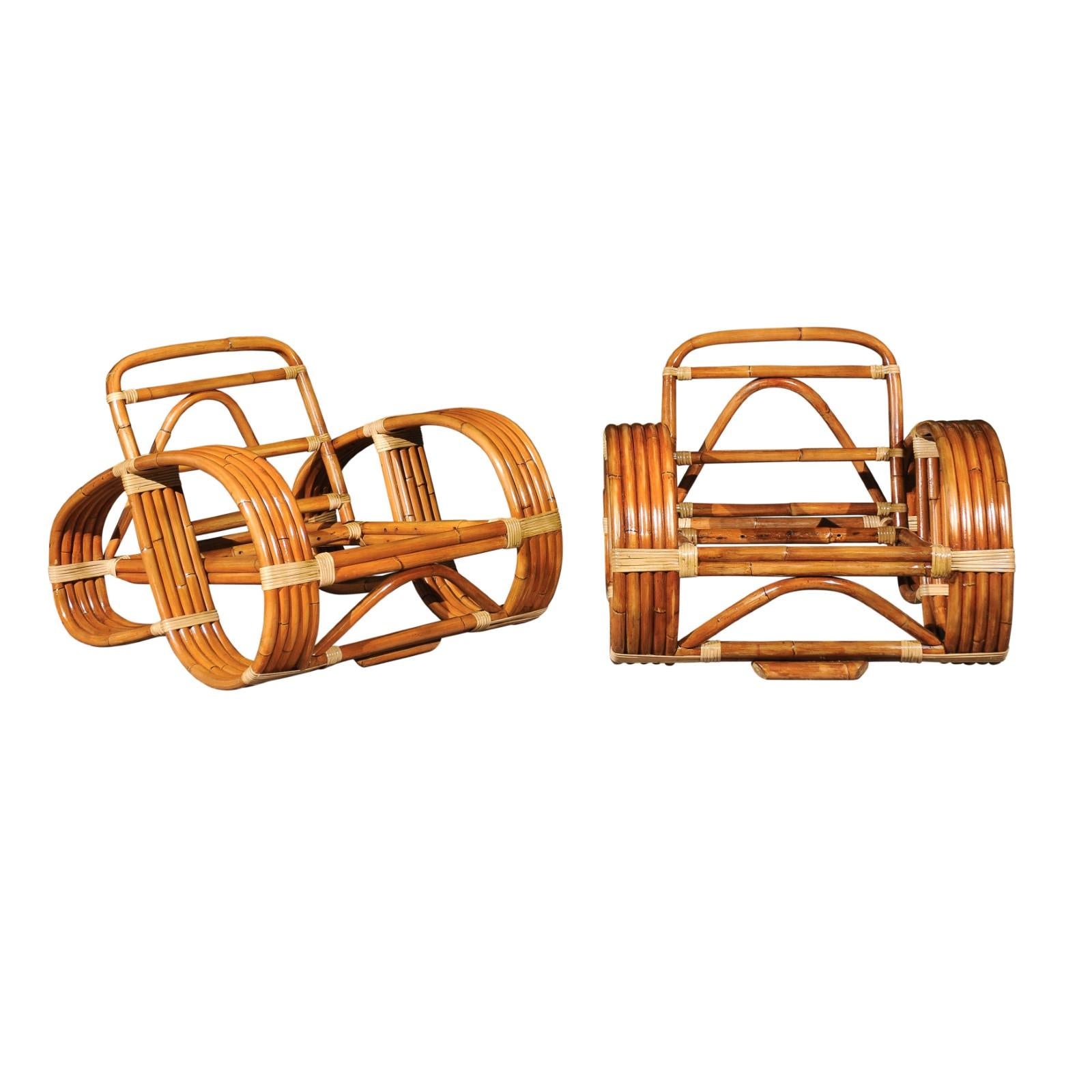 Exquisite Vintage Paul Frankl Style 5-Strand Rattan Cane Art Deco Club Chairs For Sale 15