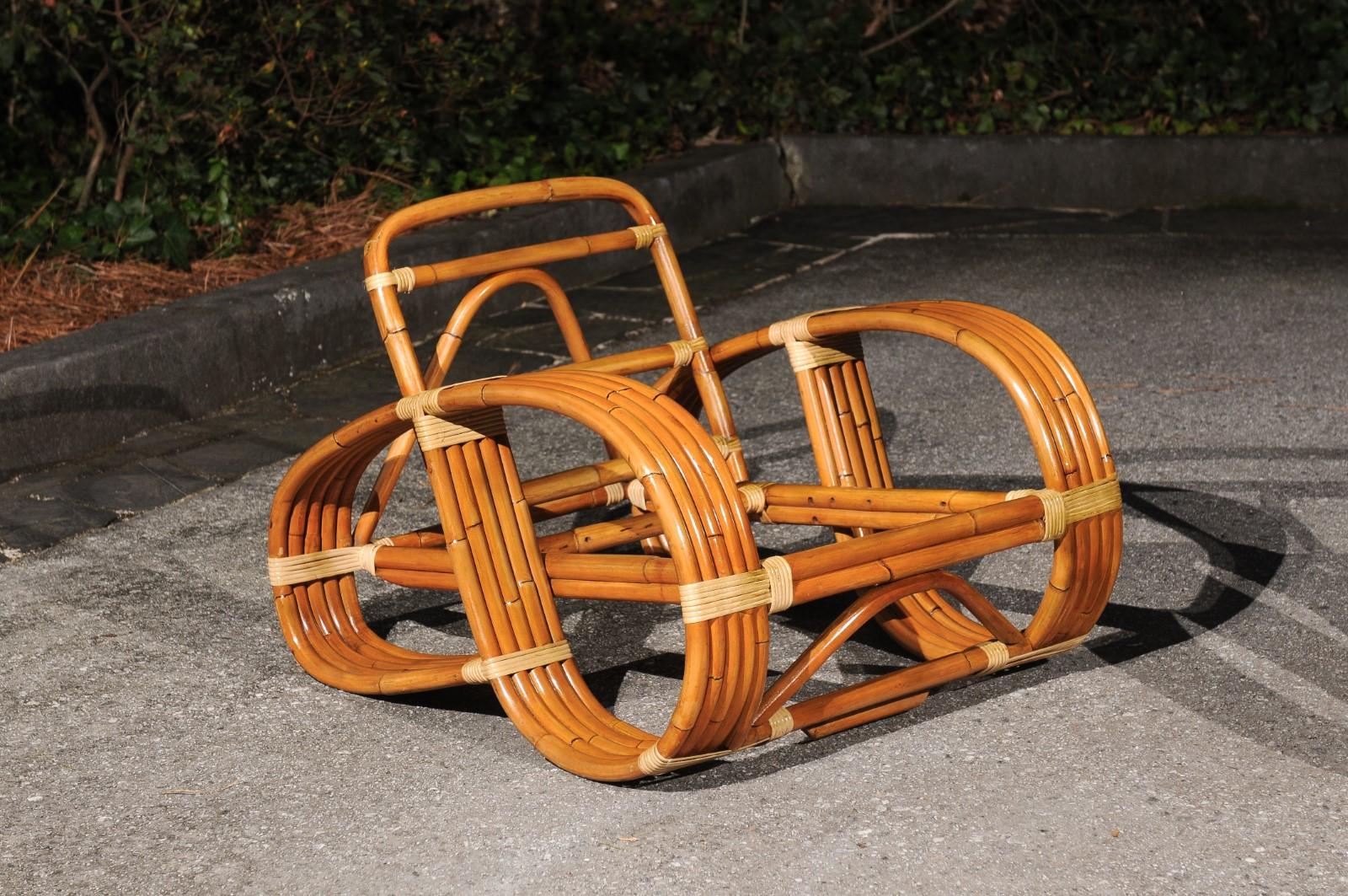 Exquisite Vintage Paul Frankl Style 5-Strand Rattan Cane Art Deco Club Chairs In Excellent Condition For Sale In Atlanta, GA