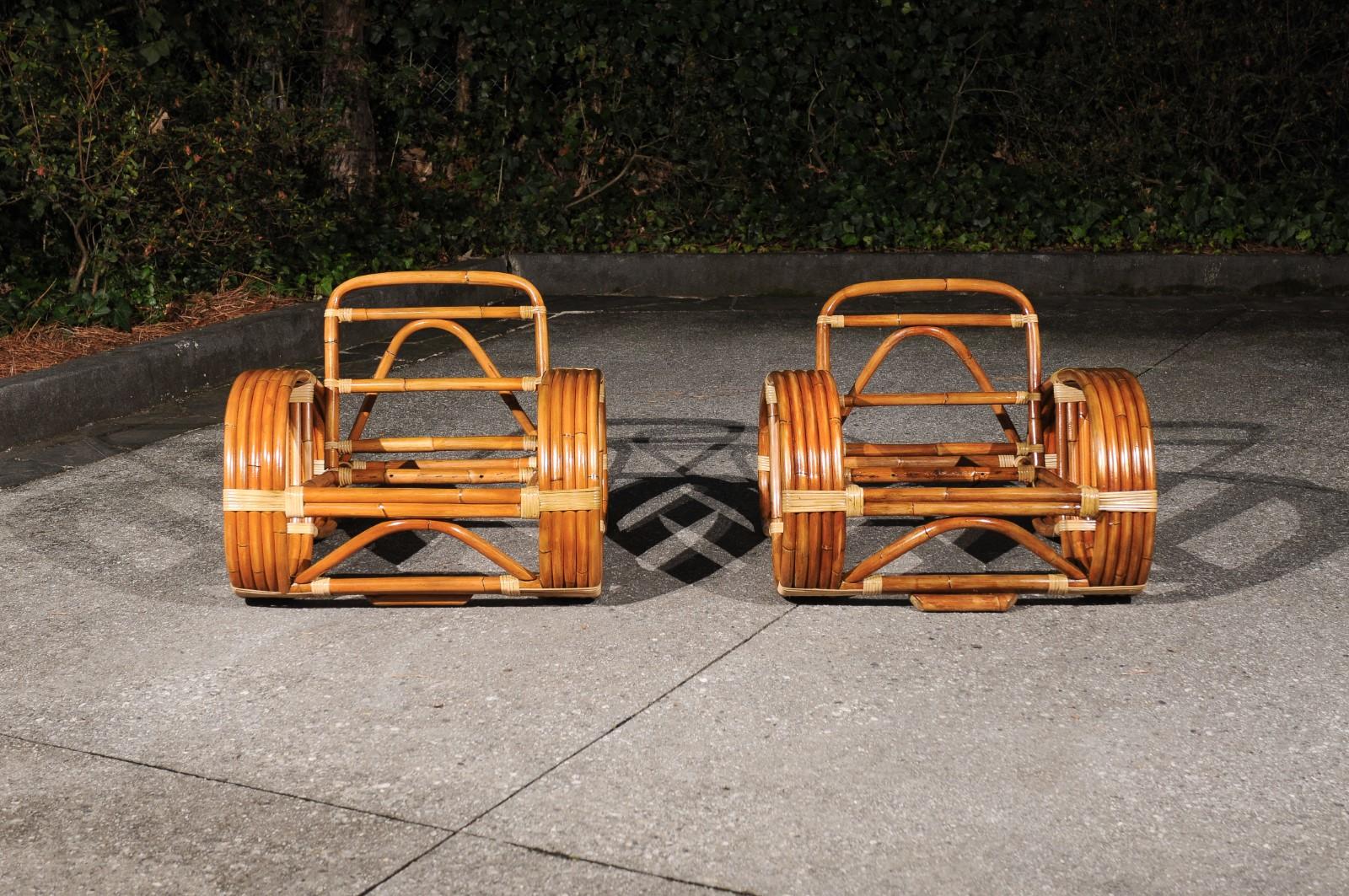 Exquisite Vintage Paul Frankl Style 5-Strand Rattan Cane Art Deco Club Chairs For Sale 1