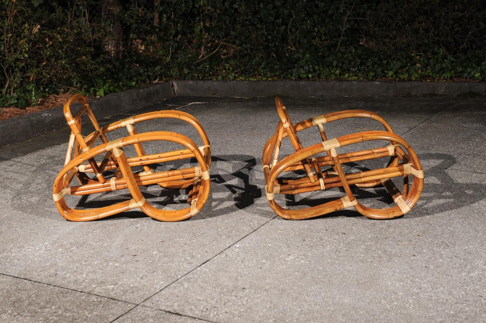 Exquisite Vintage Paul Frankl Style 5-Strand Rattan Cane Art Deco Club Chairs For Sale 3