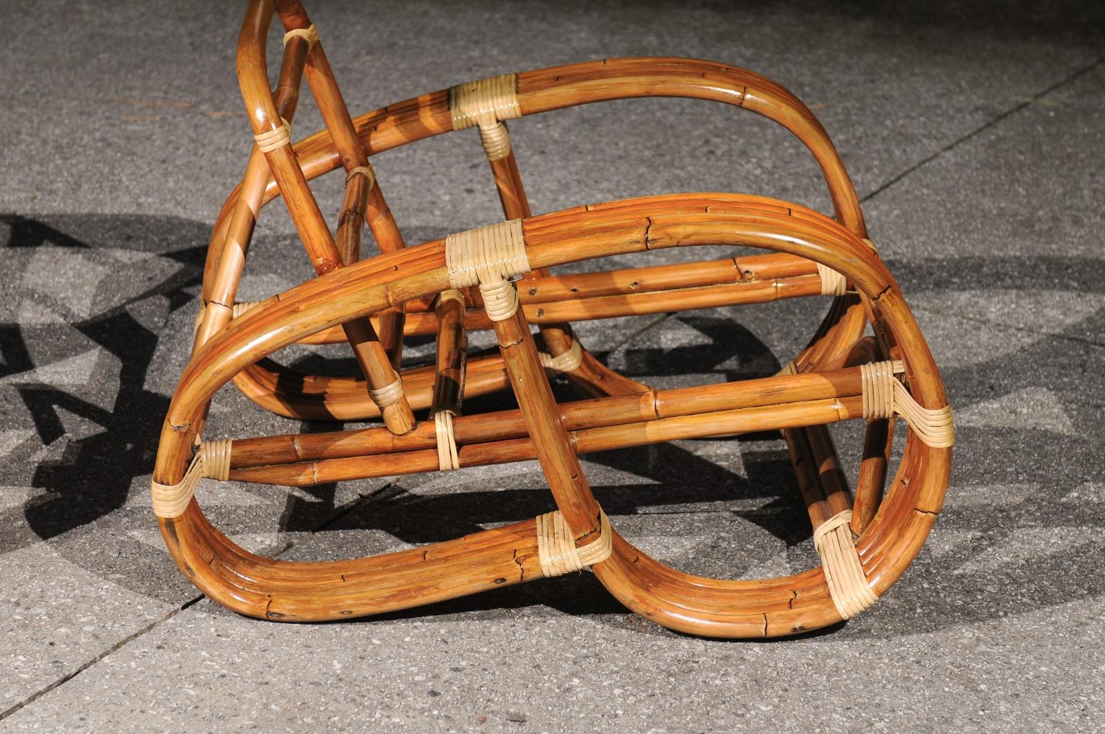 Exquisite Vintage Paul Frankl Style 5-Strand Rattan Cane Art Deco Club Chairs For Sale 4