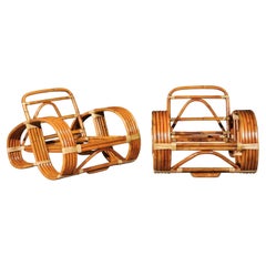 Squisita sedia da club vintage in stile Paul Frankl a 5 fili di canna di rattan Art Deco