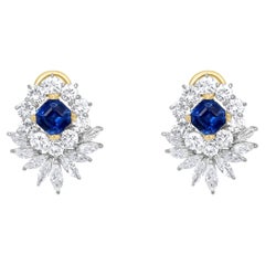 Exquisite Vintage Sapphire & Diamond Snowflake Earrings – 18K Gold & Platinum