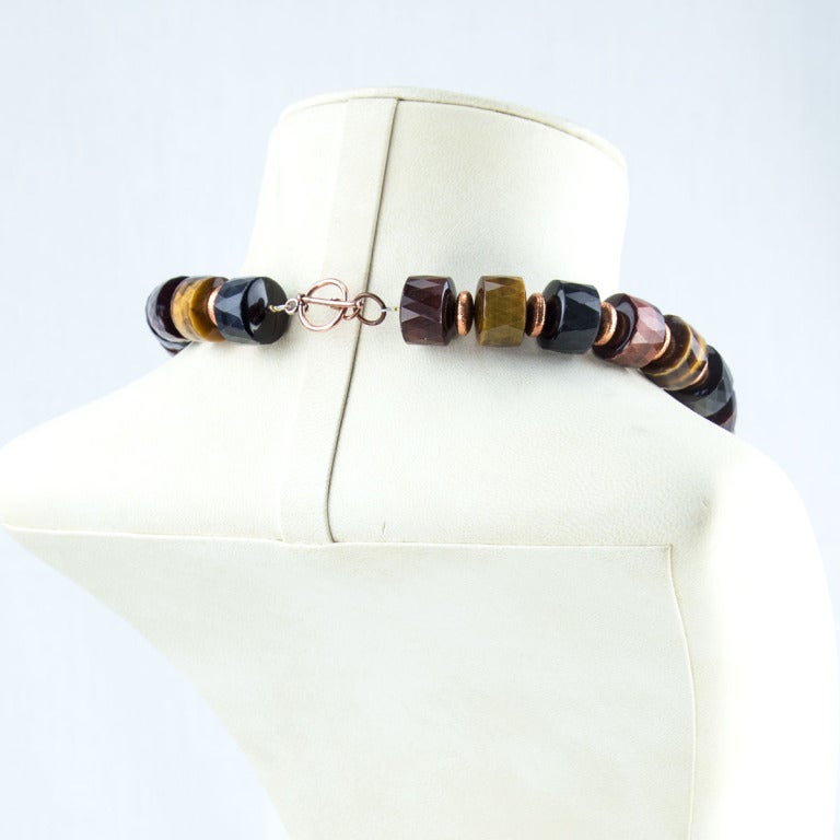 Contemporary Exquisite Vintage Tiger Eye and Copper Statement Necklace For Sale