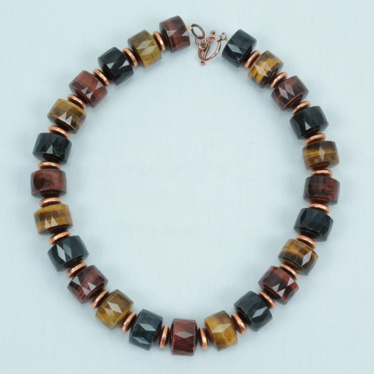 Round Cut Exquisite Vintage Tiger Eye and Copper Statement Necklace For Sale