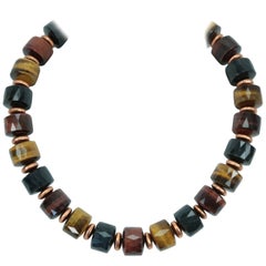 Exquisite Vintage Tigerauge und Kupfer Statement-Halskette