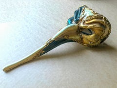 Exquisite Vintage Venetian “Medico della Peste” Mask in Gilt and Black Lacquer