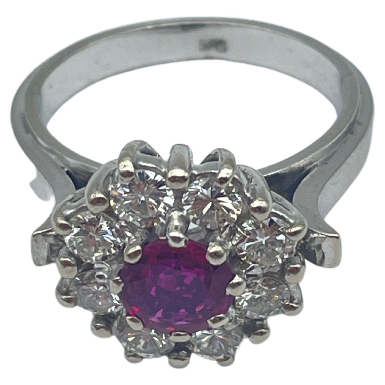 Aesthetic Movement Exquisite White Gold Ring: A Radiant Rubellite Gemstone Embraced by Brilliant For Sale