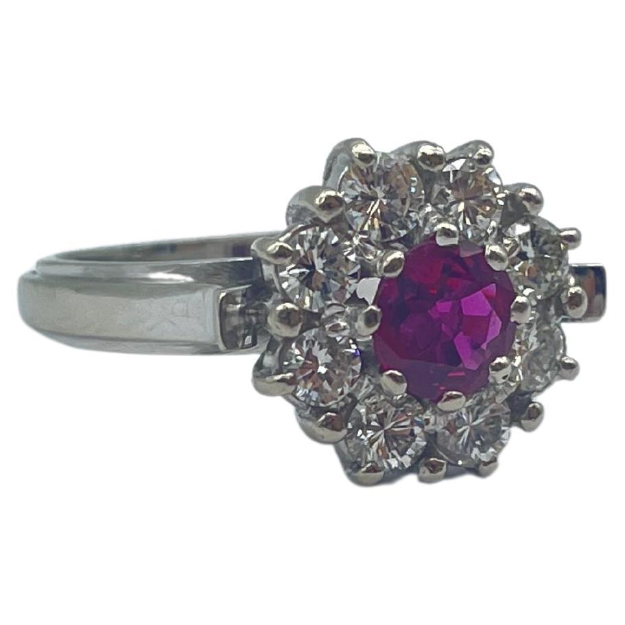 Women's or Men's Exquisite White Gold Ring: A Radiant Rubellite Gemstone Embraced by Brilliant For Sale