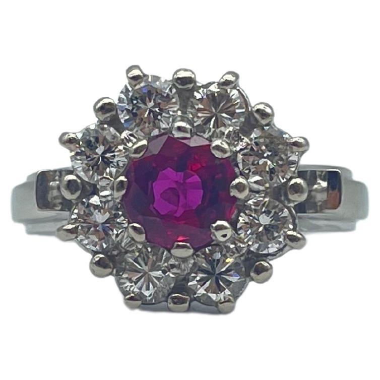 Exquisite White Gold Ring: A Radiant Rubellite Gemstone Embraced by Brilliant For Sale 1