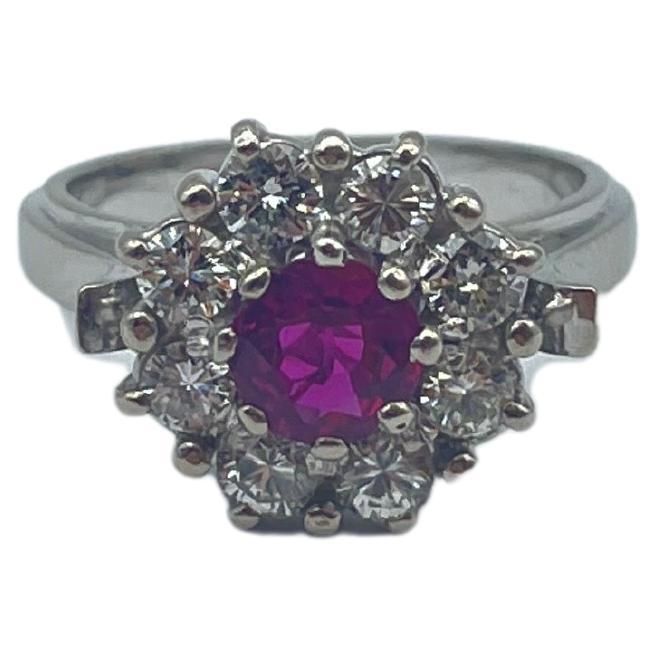 Exquisite White Gold Ring: A Radiant Rubellite Gemstone Embraced by Brilliant For Sale