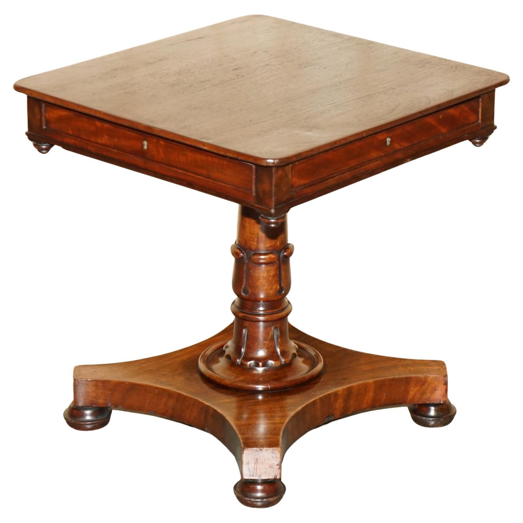 EXQUISITE WILLIAM IV CIRCA 1830 FLAMED HARDWOOD SiDE END WORK SEWING TABLE For Sale