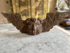 Exquisite Wooden Cherub Head with Glass Eyes, c. 1800
