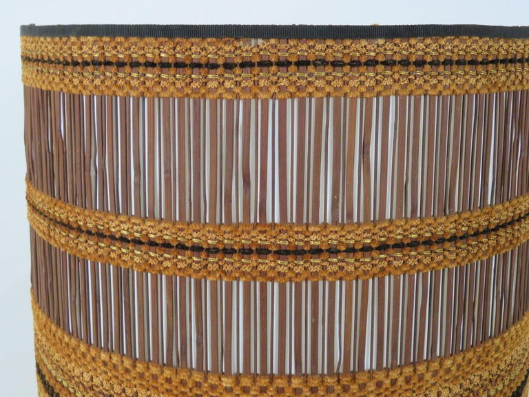 American Exquisite Woven Chenille & Wood Maria Kipp Lampshade, Restored For Sale
