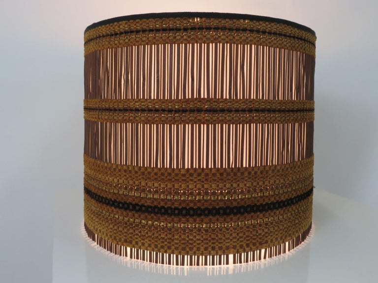 Exquisite Woven Chenille & Wood Maria Kipp Lampshade, Restored For Sale 2