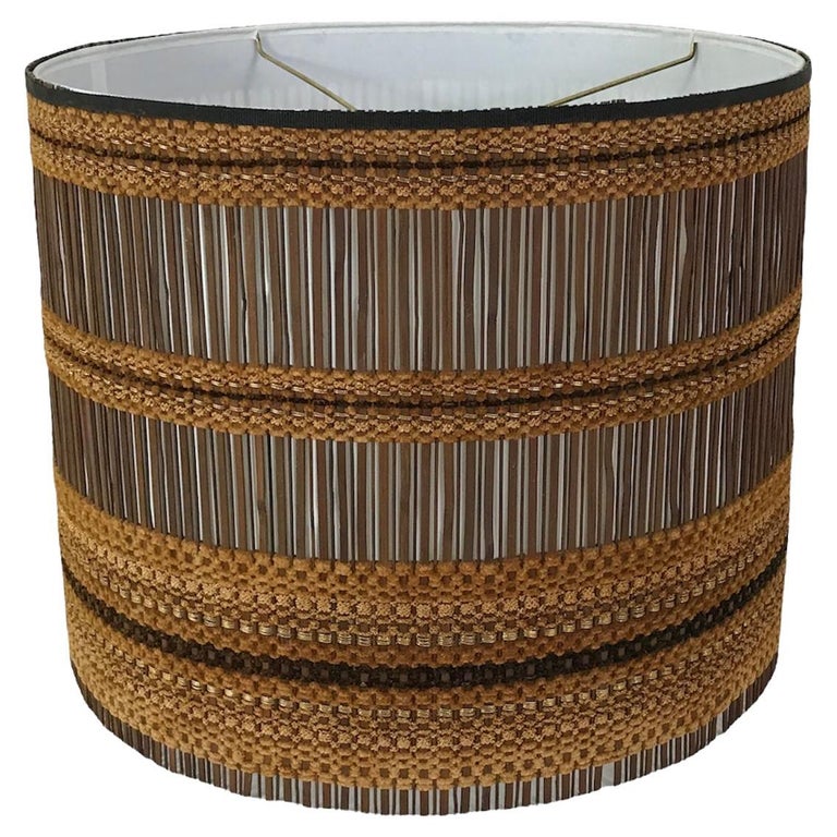 Exquisite Woven Chenille & Wood Maria Kipp Lampshade, Restored For Sale