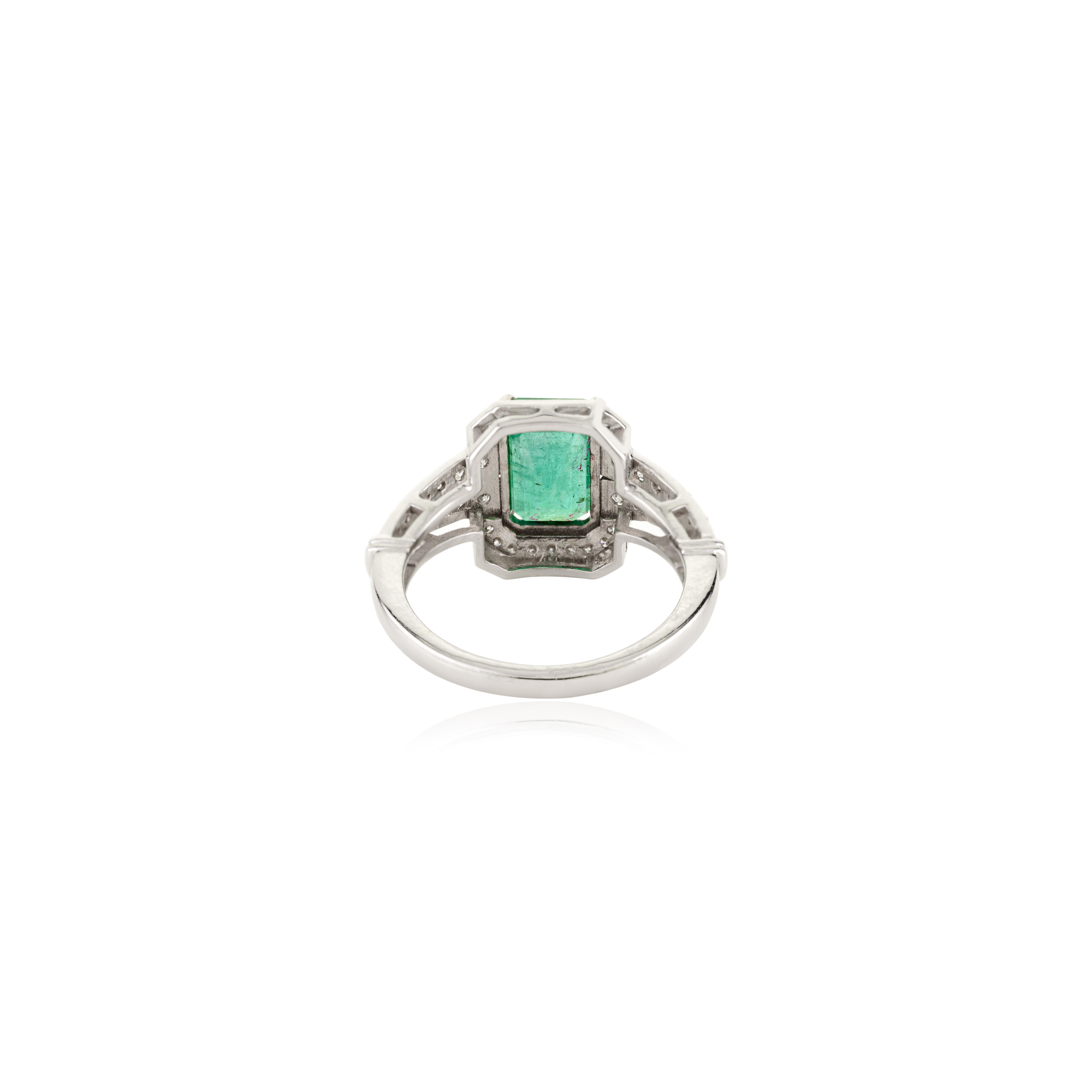 Im Angebot: Exquisiter sambischer Smaragd & Diamant-Cocktailring für Frauen aus 14k Weißgold () 7