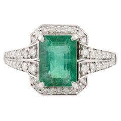 Exquisite Zambian Emerald & Diamond Cocktail Ring for Women in 14k White Gold
