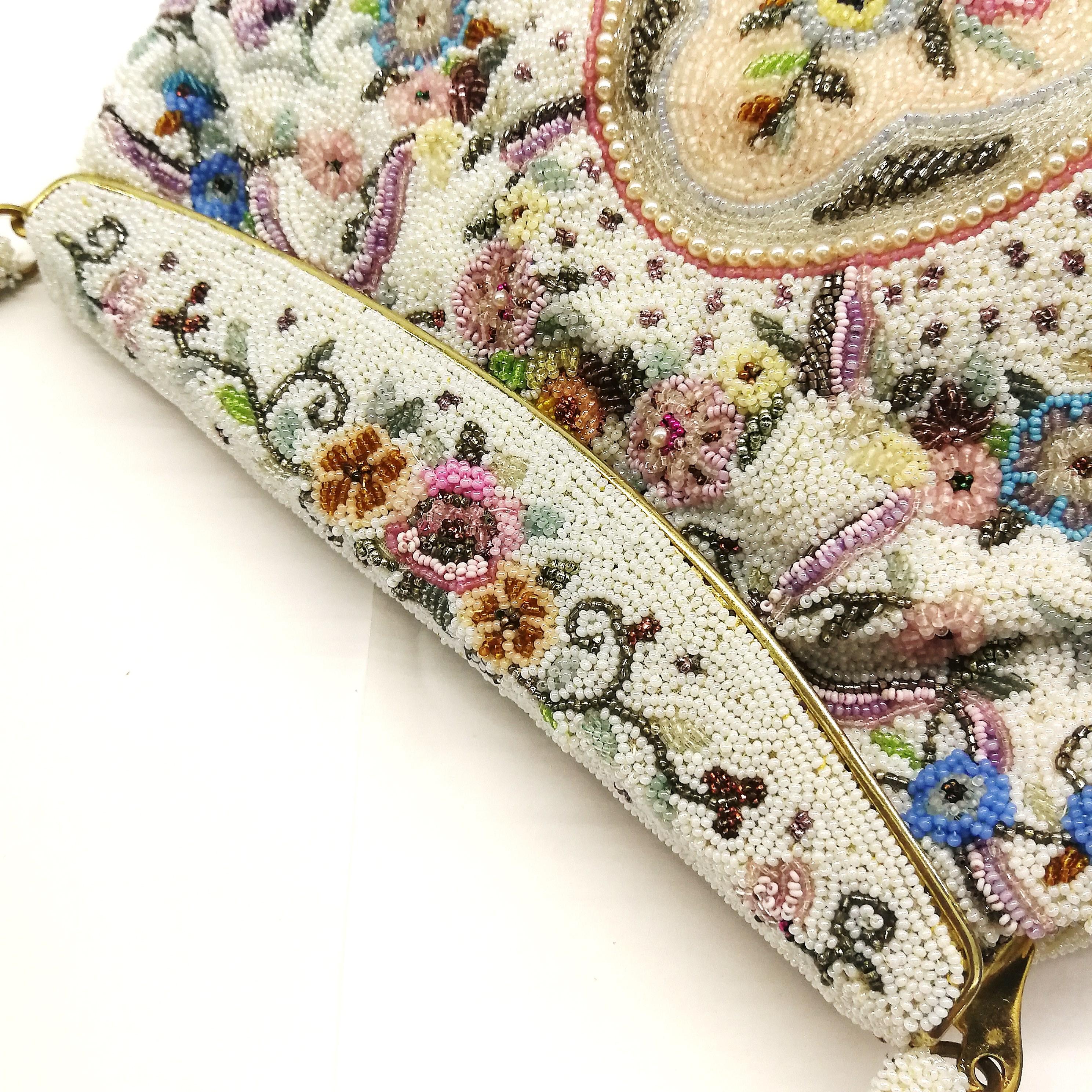 Women's Exquisitely beaded handbag, with floral motifs, Morabito, Paris, 1950s