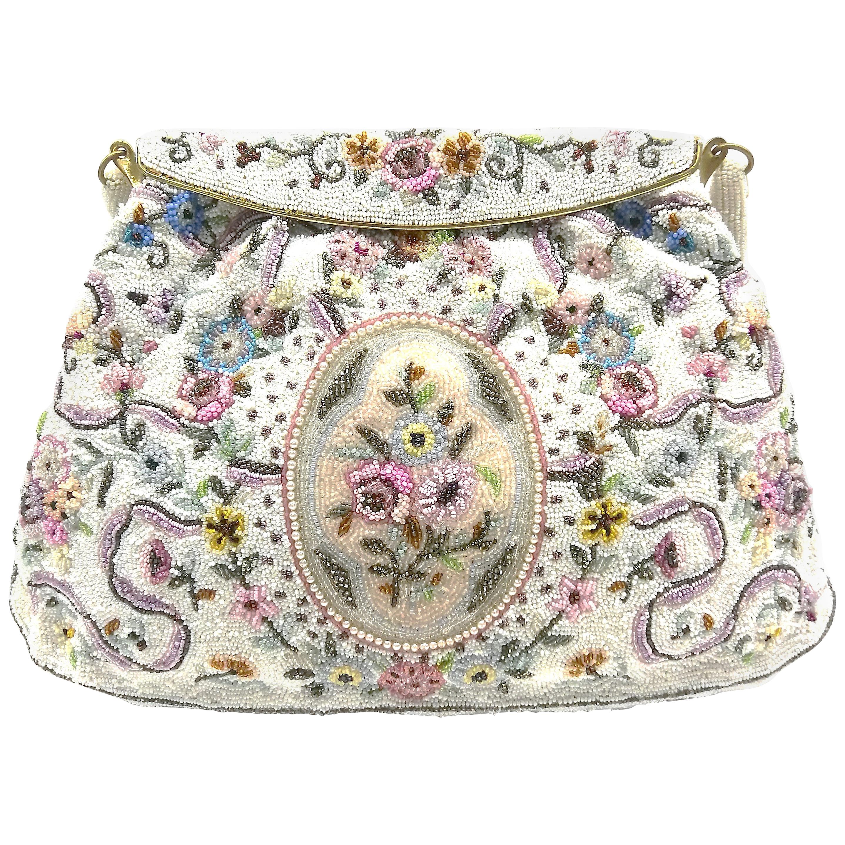 Exquisitely beaded handbag, with floral motifs, Morabito, Paris, 1950s