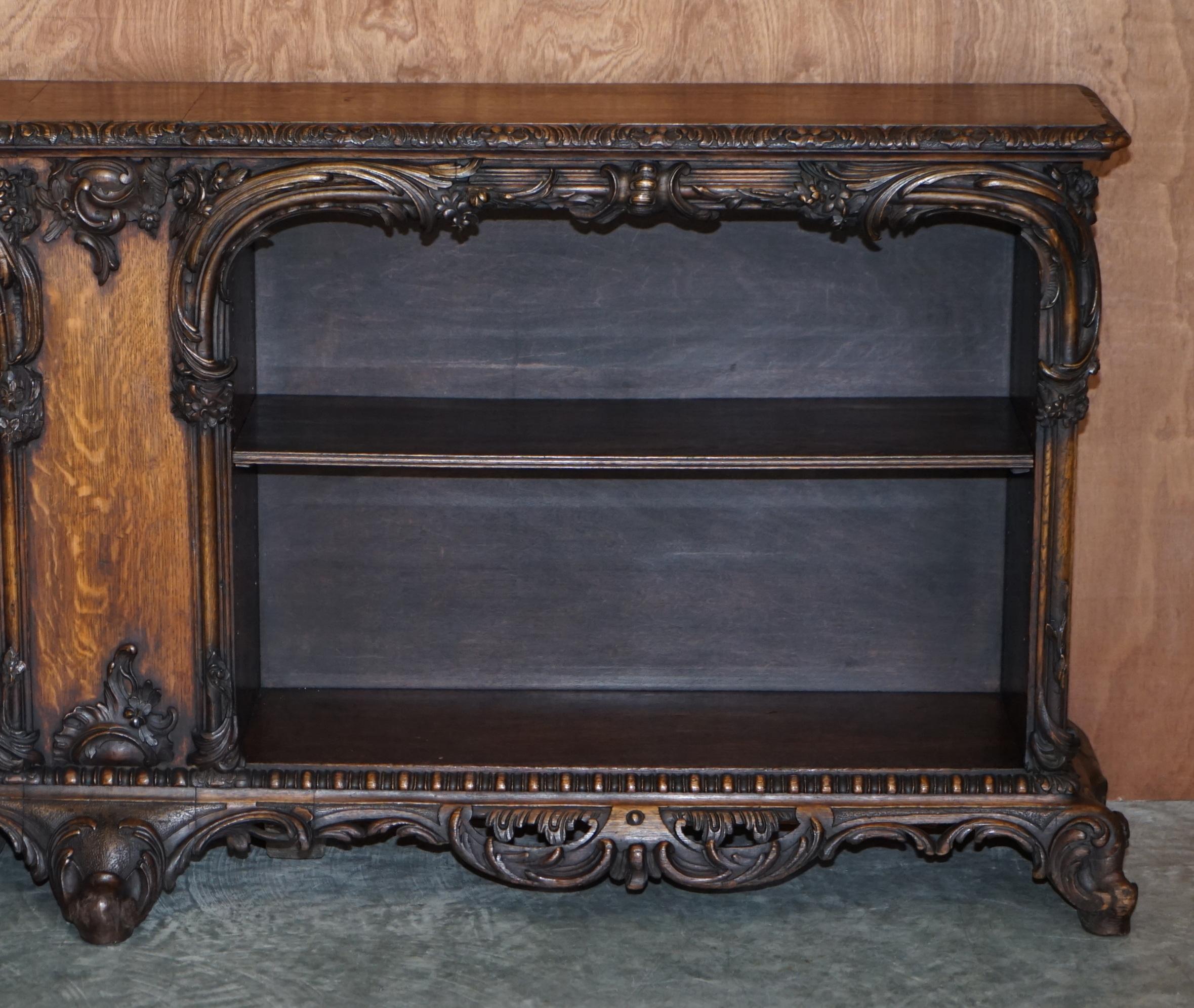 Late 19th Century Exquisitely Carved Antique Art Nouveau circa 1890 Long Open Library Bookcase