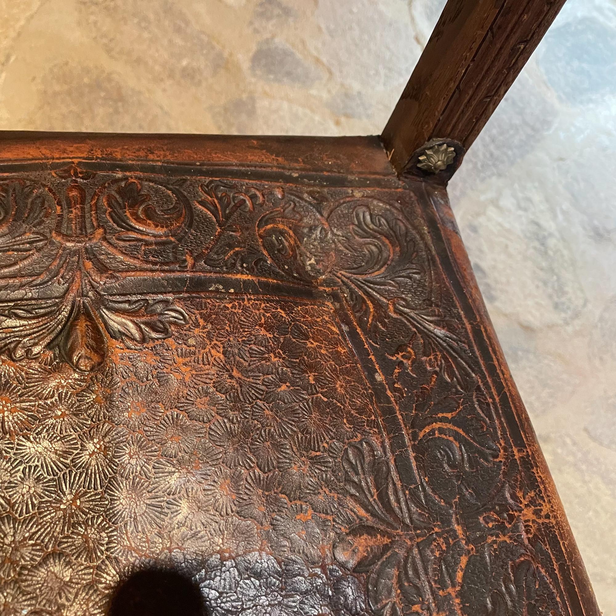 Exquisitely Carved French Oak Embossed Leather Lion Dining Chairs 1880s Henry II 8