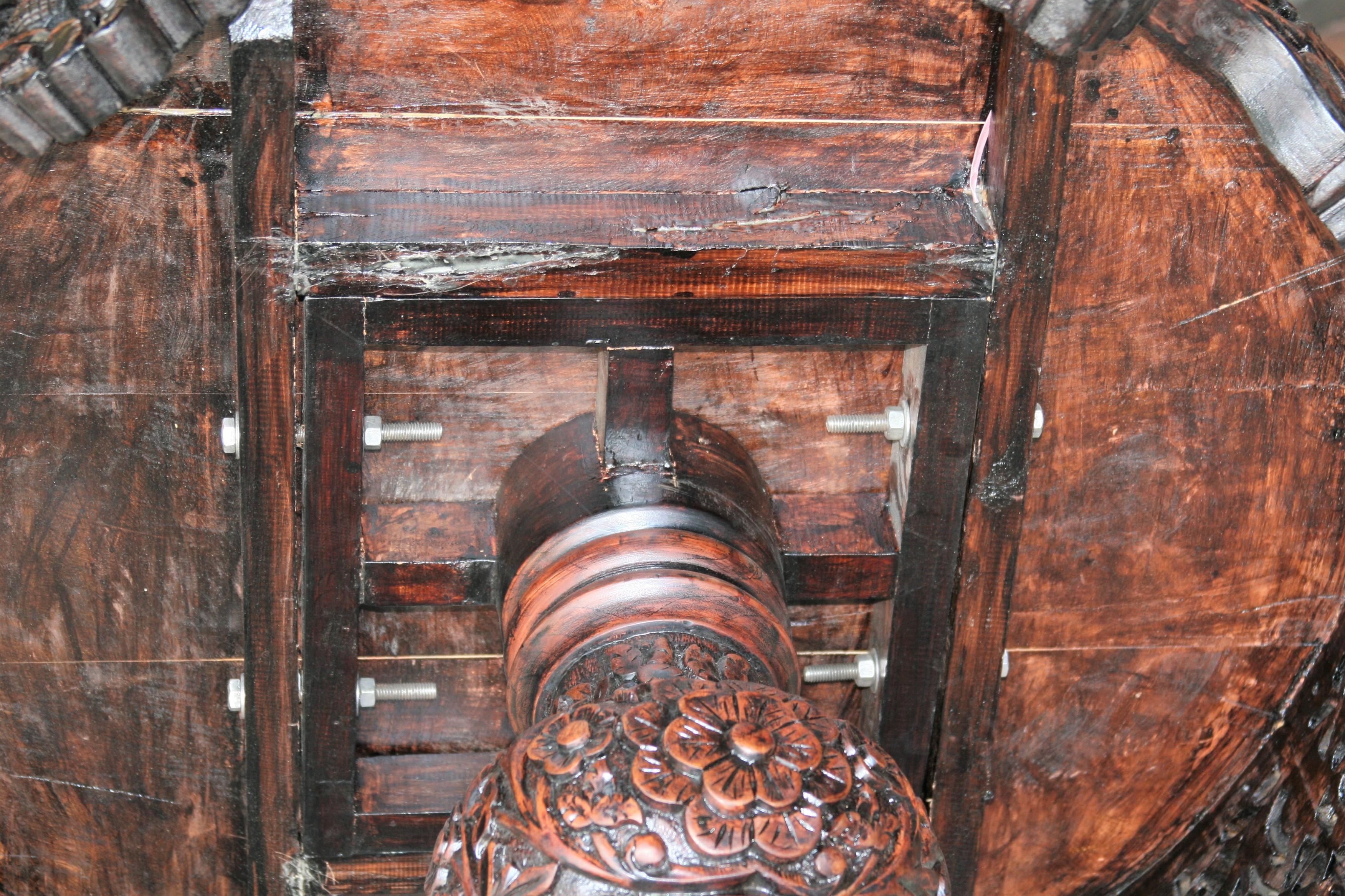 Indian Exquisitely Carved Solid Teak Wood Round Center Table from a Colonial Mansion For Sale