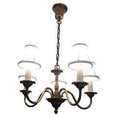 Exquisitely cast brass chandelier with a shade, 1950s, in the neoclassical style