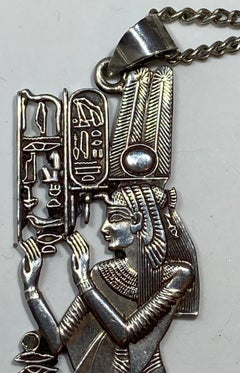 Exquisitely Detailed Sterling Silver "Egyptian Scene" Pendant With Link Necklace