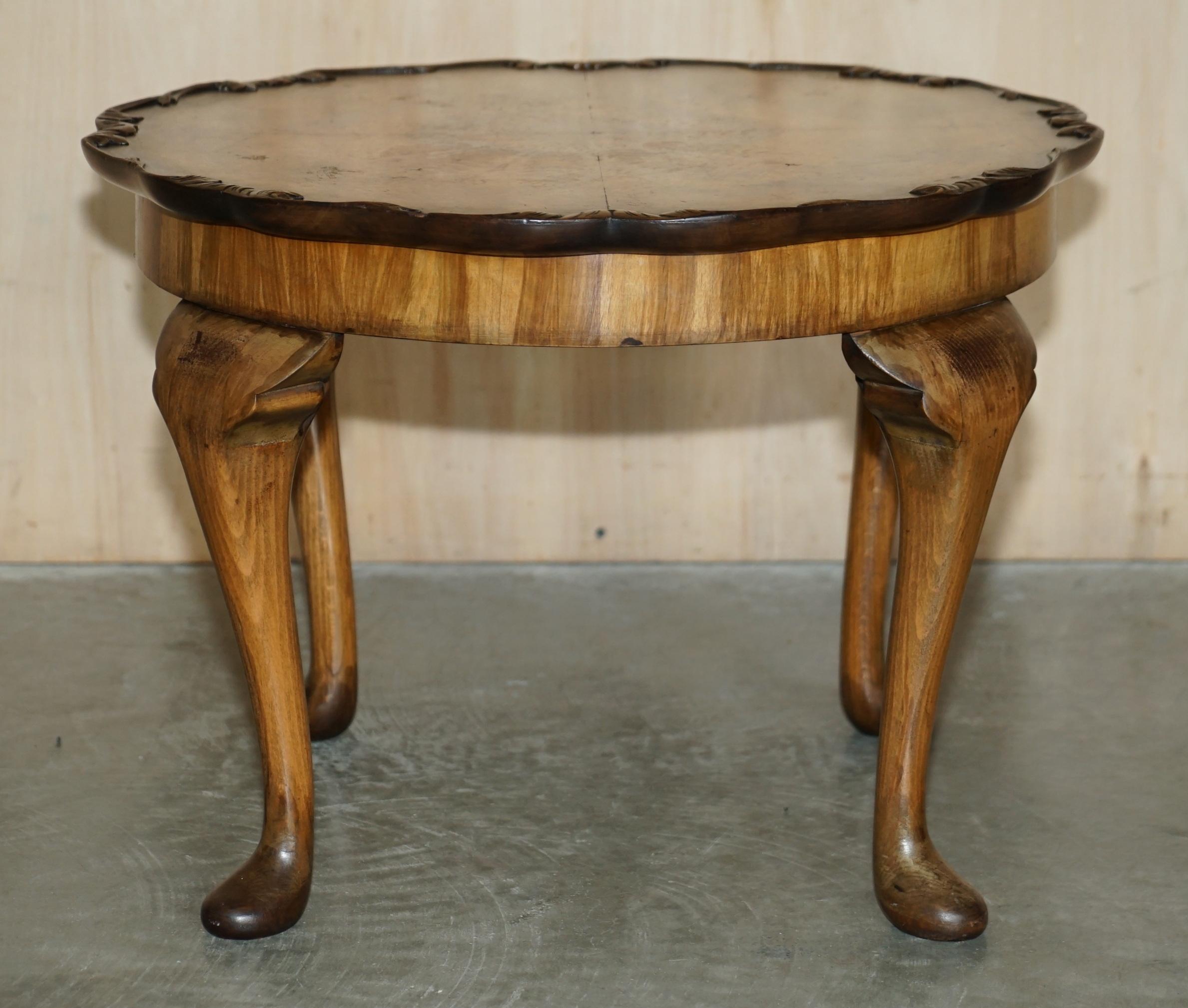 Exquisitely Hand Carved Burr Walnut Coffee Cocktail Table Cabriole Legs For Sale 9
