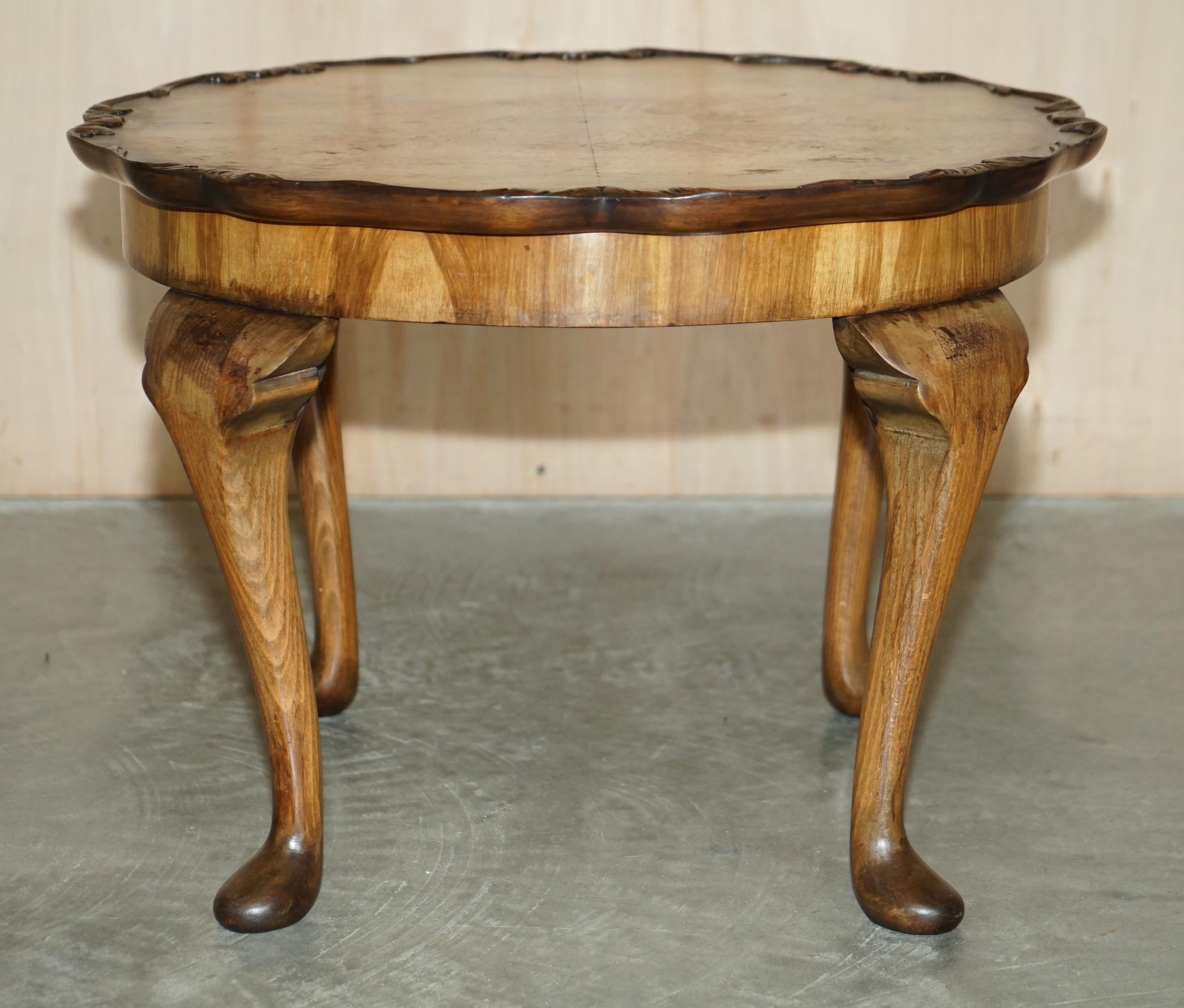 Exquisitely Hand Carved Burr Walnut Coffee Cocktail Table Cabriole Legs For Sale 10