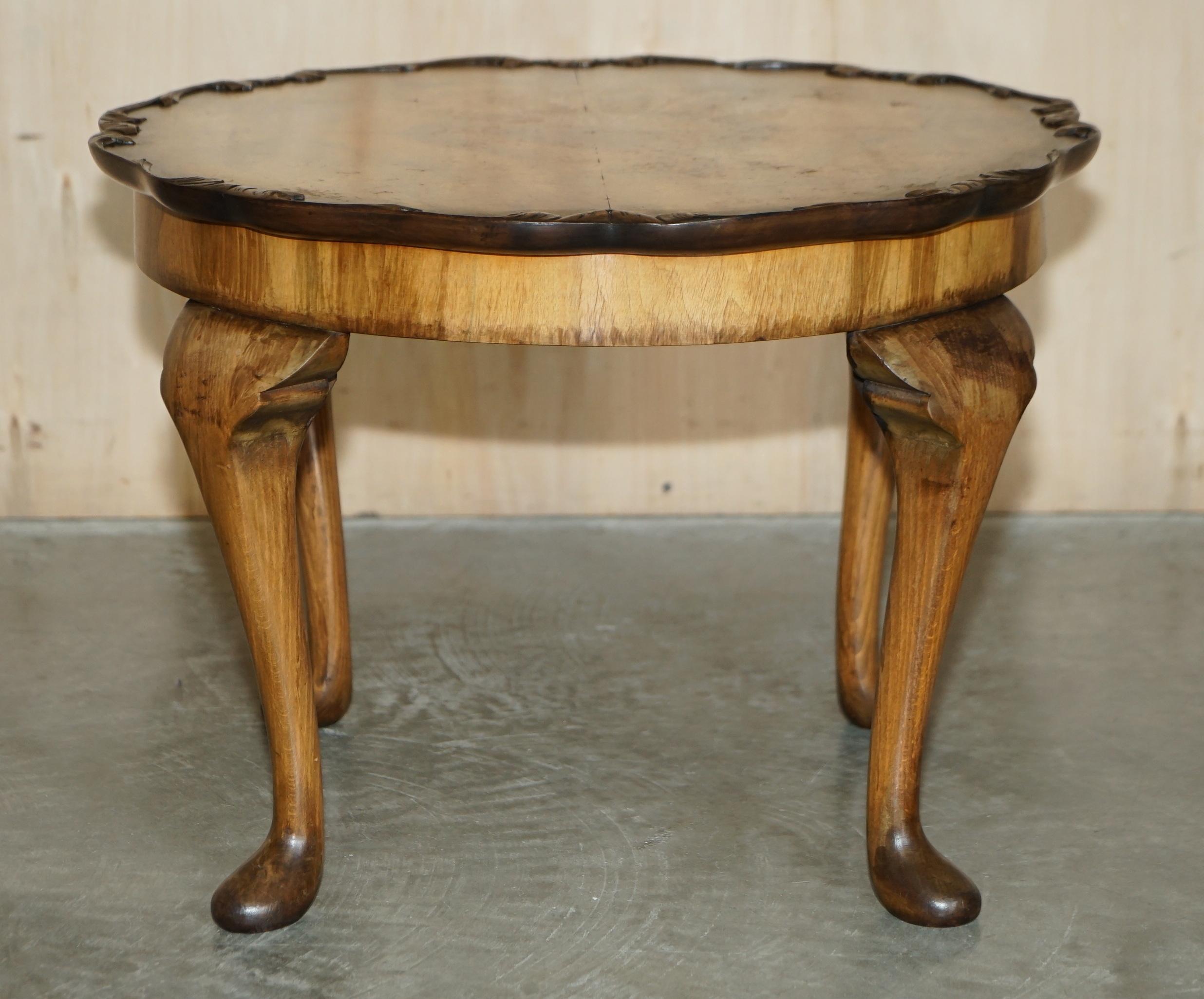 Exquisitely Hand Carved Burr Walnut Coffee Cocktail Table Cabriole Legs For Sale 11