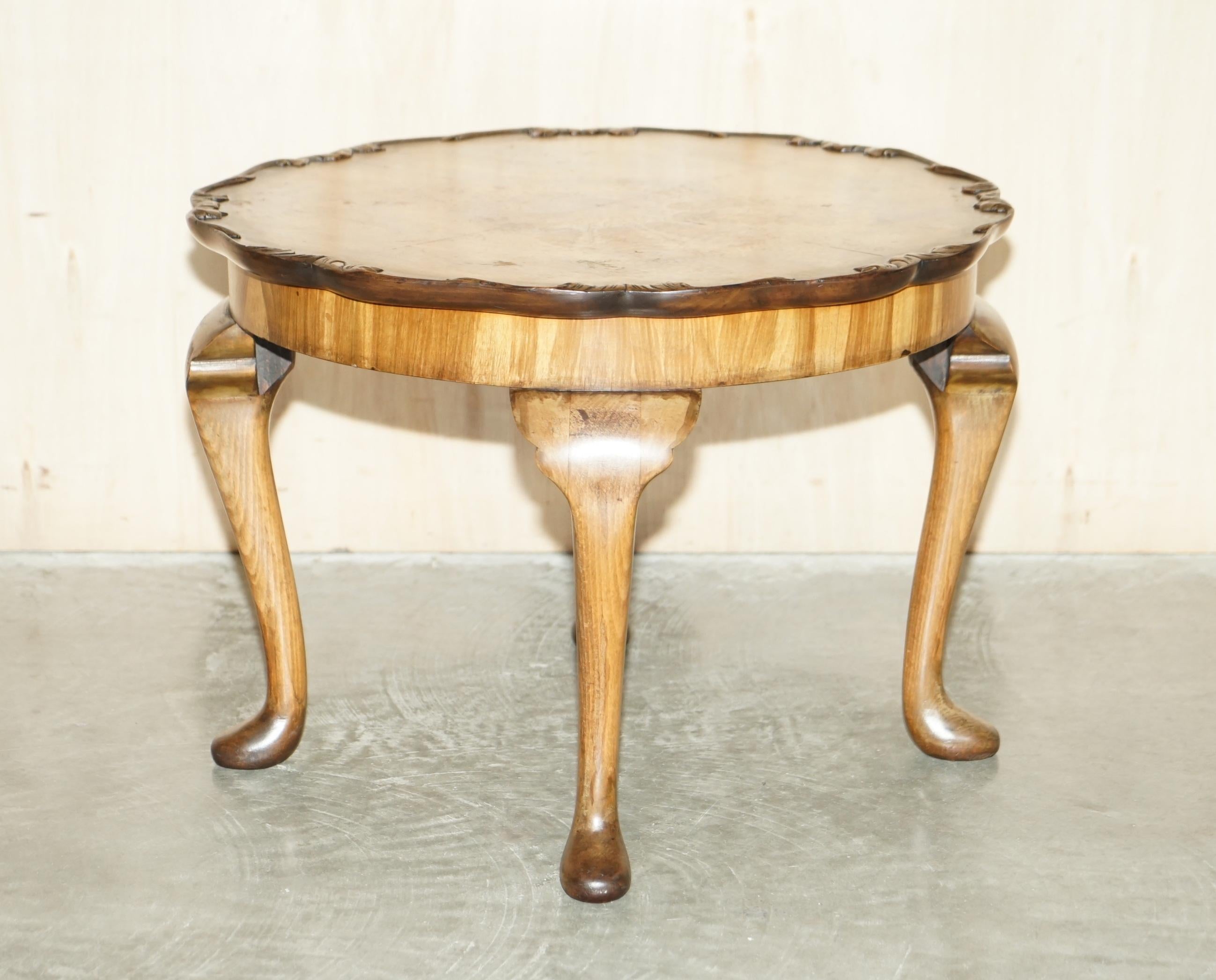We are delighted to offer for sale this stunning hand made in England, quarter cut and burr walnut coffee table with stunning carvings to the top 

A good looking, well made and decorative coffee table with some of the nicest carvings I have ever