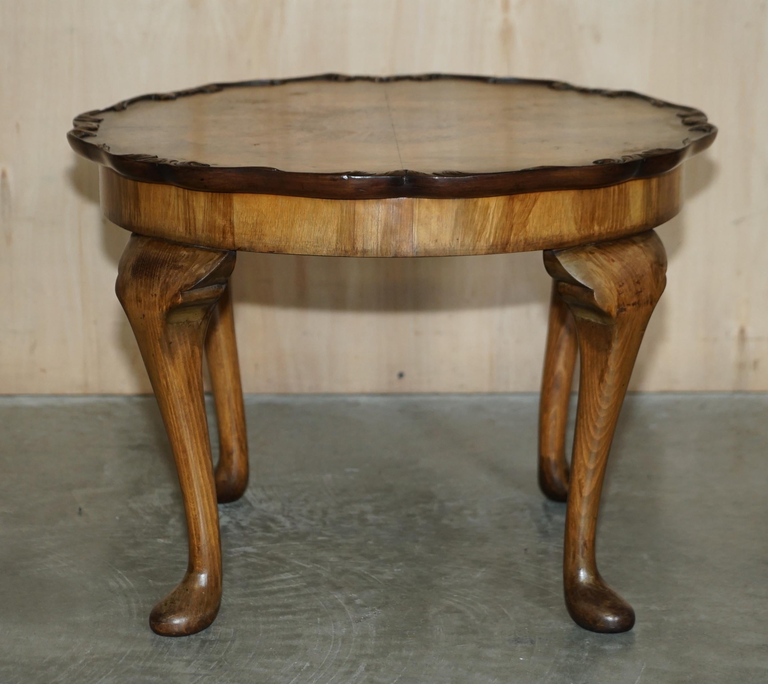 Edwardian Exquisitely Hand Carved Burr Walnut Coffee Cocktail Table Cabriole Legs For Sale