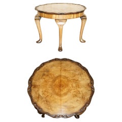 Exquisitely Hand Carved Burr Walnut Coffee Cocktail Table Cabriole Legs