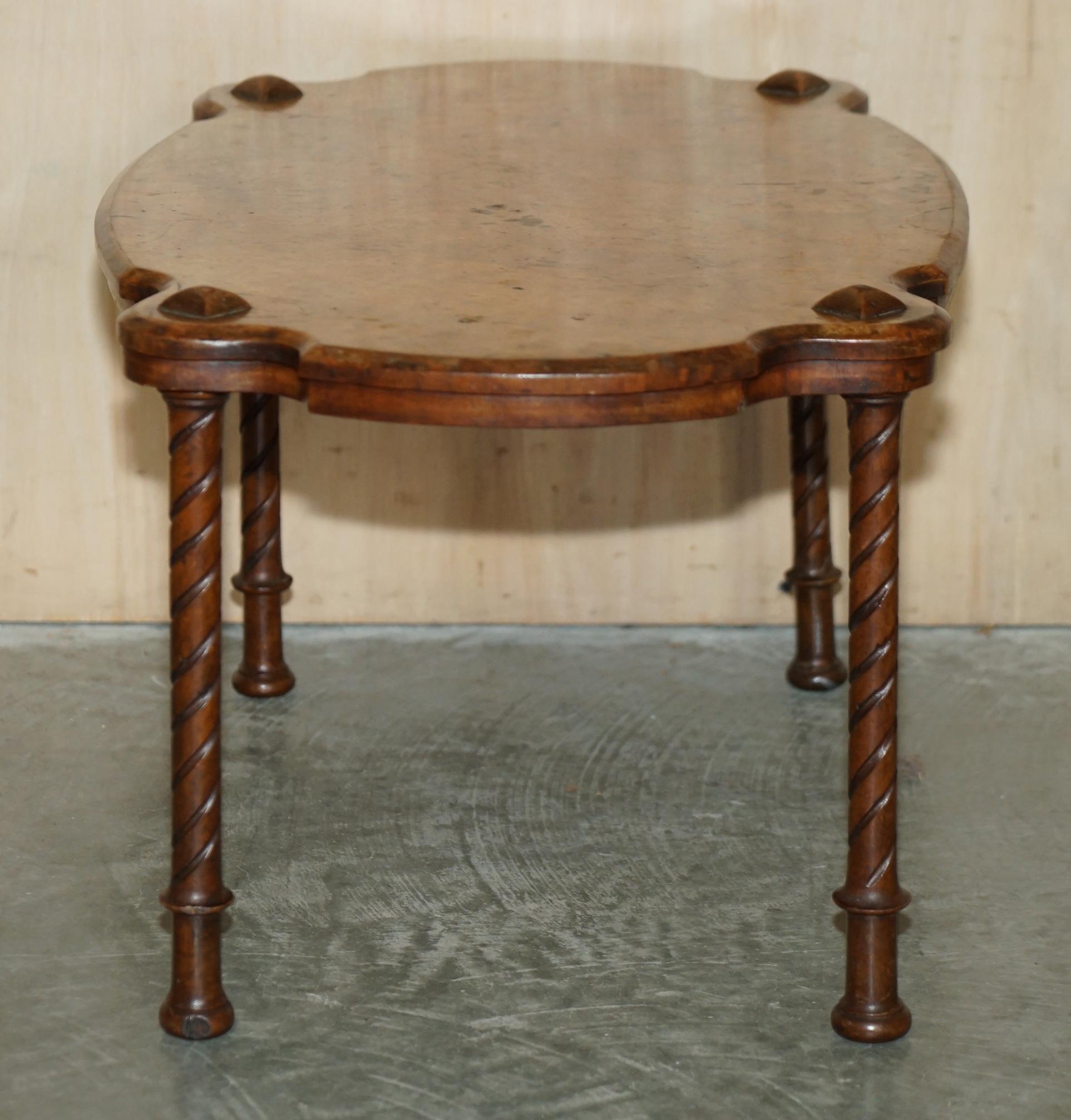 Exquisitely Hand Carved Burr Walnut Coffee Cocktail Table Lovely Turned Legs For Sale 8