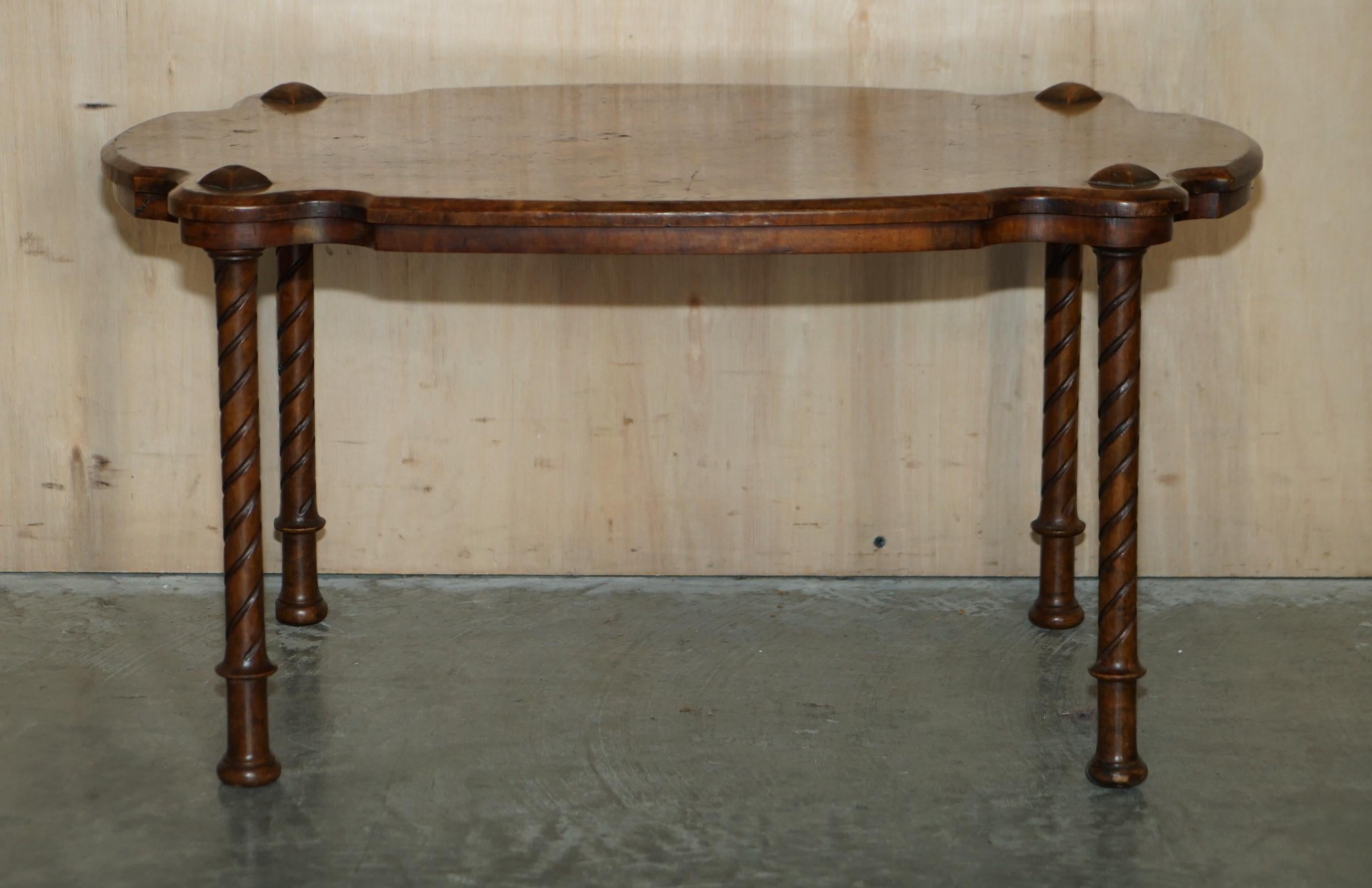 High Victorian Exquisitely Hand Carved Burr Walnut Coffee Cocktail Table Lovely Turned Legs For Sale